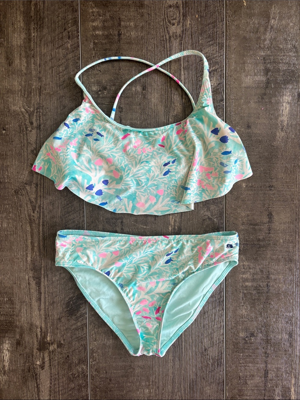 Vineyard Vines Floral Ruffle 2 piece Swimsuit size M 10-12